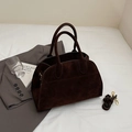 Dark brown suede vintage tote bag with curved top handle and detachable strap - Small / Coffee