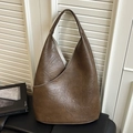Dark brown matte PU leather hobo bag with unique overlapping V-shaped pocket design - Brown