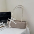 Minimalistische beige Wildleder-Schultertasche mit karierter Schleife in edlem Design - Beige Ohne Anhänger