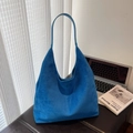 Minimalist large capacity bright blue faux suede tote bag for daily office commute - Blue