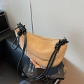 Khaki crescent-shaped hobo bag in soft suede featuring black knotted leather strap - Khaki