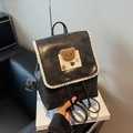 Zaino carino in PU nero con bordo in pizzo e decorazione di orsetto di peluche - Nero