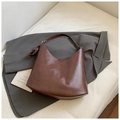 Dark brown retro hobo shoulder bag in polished faux leather with adjustable strap - Coffee without Pendant