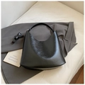 Black vintage pleated leather hobo bag with a minimalist half-moon shape and bow detail - Black without Pendant