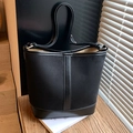 Minimalist black matte suede bucket bag with leather patchwork and large capacity - Black