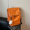 Sac à dos en nylon orange vif avec rabat et porte-clés peluche de mouton blanc - Avec Pendentif / Marron