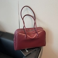 Sac à épaule bordeaux en cuir grainé avec grande capacité et longues poignées - Bordeaux