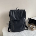 Minimalist black waterproof nylon backpack with silver buckle and vertical zip pocket - No Pendant / Black