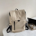 Beige large capacity nylon backpack with laptop and headphones for students - No Pendant / Off White