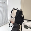 Sac seau vintage bicolore crème et noir avec fermoir métallique style docteur - Noir & Blanc