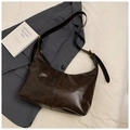 Detail view of dark brown hobo bag with vintage texture and golden metal buckle - Coffee without Pendant
