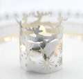 Silver metal lampshade with hollow reindeer and snowflake design for tea light candles - Reflective Silver