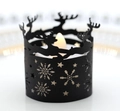 Close-up of black Christmas candle holder with reindeer and snowflake cutout patterns - Black Khaki
