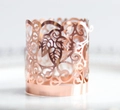 Laser-cut rose gold metal decorative ring with intricate leaf and scroll patterns - Double-sided Rose Gold