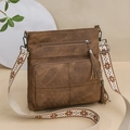 Sac bandoulière rétro marron en cuir avec pompon et large sangle à motif ethnique - Marron