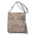 Retro khaki crossbody bag with tassel details and ethnic patterned shoulder strap - Khaki