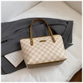 Sac cabas classique à carreaux beige avec anses en cuir marron pour le quotidien - Style 1 Khaki sans Pendentif