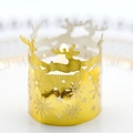 Golden Christmas tea light candle holder with reindeer and snowflake cutout design - Reflective Gold