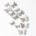 Set of 12 silver 3D hollow butterfly wall stickers with metallic texture for home decor - Pack (12 Units) / Mirror Silver