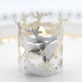 Silver hollow Christmas candle shade with reindeer and snowflake laser-cut patterns - Reflective Silver