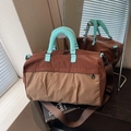 Brown and mint green checkered sports travel bag with adjustable shoulder strap - Brown