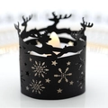 Black Christmas tea light holder with reindeer and snowflake cutout patterns and LED light - Black Khaki