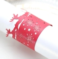 Red laser-cut snowflake reindeer paper napkin rings for Christmas party table decor - Pearlescent Red