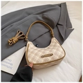 Sac fourre-tout rétro à carreaux kaki avec anses en cuir marron et bandoulière - Style 2 Khaki (Glands) sans Pendentif