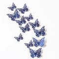 Detailed view of 3D navy blue hollow butterfly wall stickers with intricate laser-cut patterns - Pack (12 Units) / Mirror Dark Blue