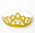 Glittering gold party crown with heart cutouts and pink elastic strap for birthdays - Heart Cutout Scroll Pattern (Crown-1)