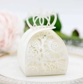Detailed laser-cut crown gift box in creamy white for weddings and parties - Ivory