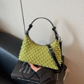 Bright green hobo bag with pearl beading and adjustable black leather strap - Green