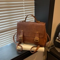 Retro dark brown large capacity faux leather backpack with vintage metal buckles - Brown