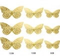3D Hohl Gold Schmetterling Wandaufkleber in drei Größen 8cm 10cm 12cm für Deko - Doppelseitig Reflektierendes Gold