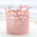 Pink laser-cut tea light holder with reindeer and snowflake patterns for Christmas - Pink