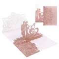 Invito matrimonio 3D pop-up oro rosa glitterato con pizzo tagliato a laser e tema Mr & Mrs - Glitter Rosa