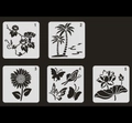 Set de 5 plantillas de PET transparente con diseños de flores y mariposas para pintura DIY - Colección de Temas de la Naturaleza (1-5)