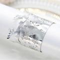 Silver laser-cut Christmas napkin ring with reindeer and snowflake cutout design - Reflective Silver