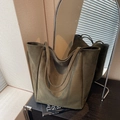 Bolso tote de ante verde oliva con gran capacidad y correas dobles de diseño minimalista - Verde