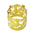 Dettaglio del portatovagliolo giallo a forma di trifoglio con farfalle intagliate al laser - Oro Specchio