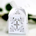 Elegante witte lasergesneden geschenkdoos met kruispatroon en witte zijden strik - Wit