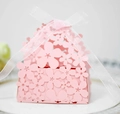 Pink laser-cut flower candy box with elegant white organza ribbon for weddings - Pink