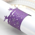 Purple pearlescent paper napkin ring with laser-cut reindeer and snowflake design - Dark Purple