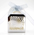 Laser-cut sunflower gift box in silver finish with a white silk ribbon bow detail - Reflective Silver