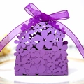 Κομψό μωβ κουτί δώρου laser-cut με μεταξωτή κορδέλα για γαμήλιες τελετές - Σκούρο μωβ