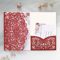 Detailed laser cut red glitter wedding invitation set with floral inner card and RSVP card - Red