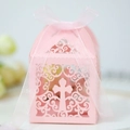 Rosa lasergeschnittene Hochzeit-Süßigkeitenbox mit Kreuzmotiv und dekorativem Schleifenband - Rosa