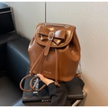 Brauner Vintage-Leder-Mini-Rucksack mit Schleife und stylischem Silberketten-Riemen - Braun