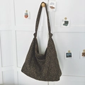 Elegante borsa tote in tela leopardata vintage con spalline annodate particolari - Verde