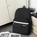 Sac à dos noir minimaliste pour étudiant avec logo et poche à fermeture éclair blanche - Noir